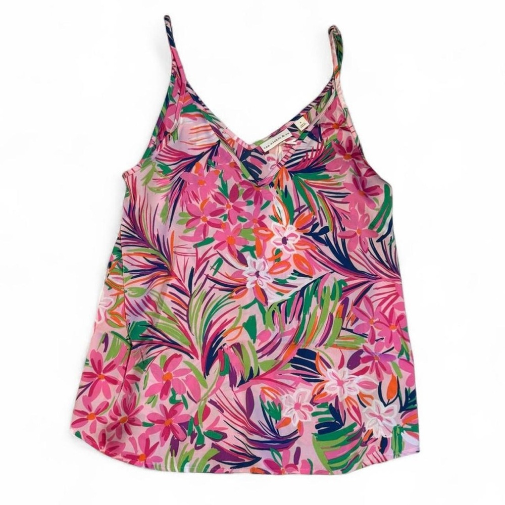 Pink and Green Tropical Print Sleeveless Camisole